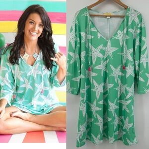 VIV & LOU Starfish Print Green Swim Beach Cover-Up Women's Size XXL